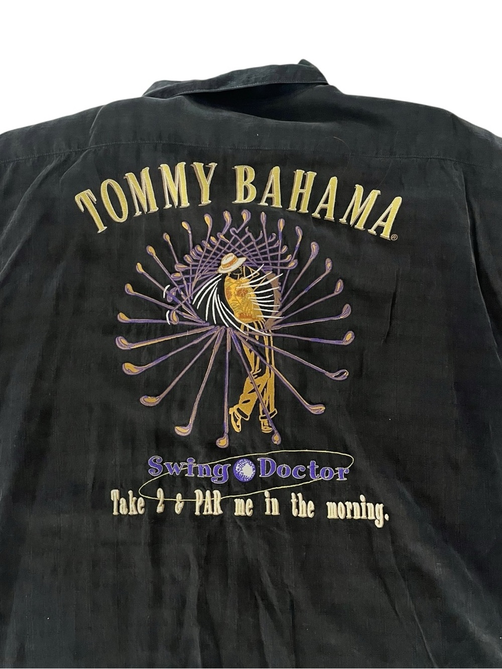 Vintage Tommy Bahama Men’s XL Black Embroidered Short Sleeve Button Down Shirt